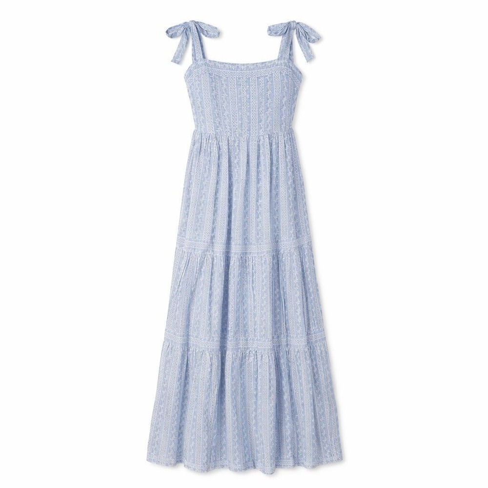 Akaiv Maxi Dress Blue Tie Shoulder Cottagecore Flowy‎ Medium NWT